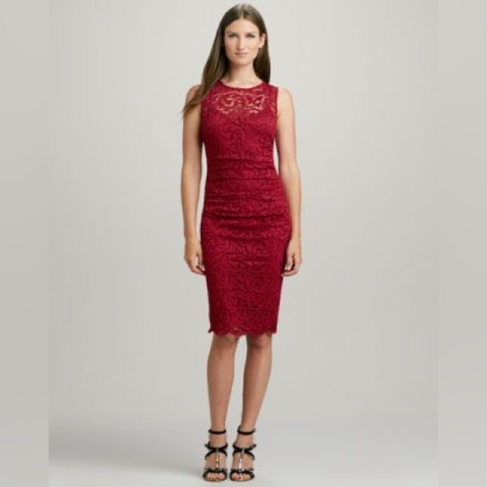 Neiman Marcus Burgundy Lace Mini Dress